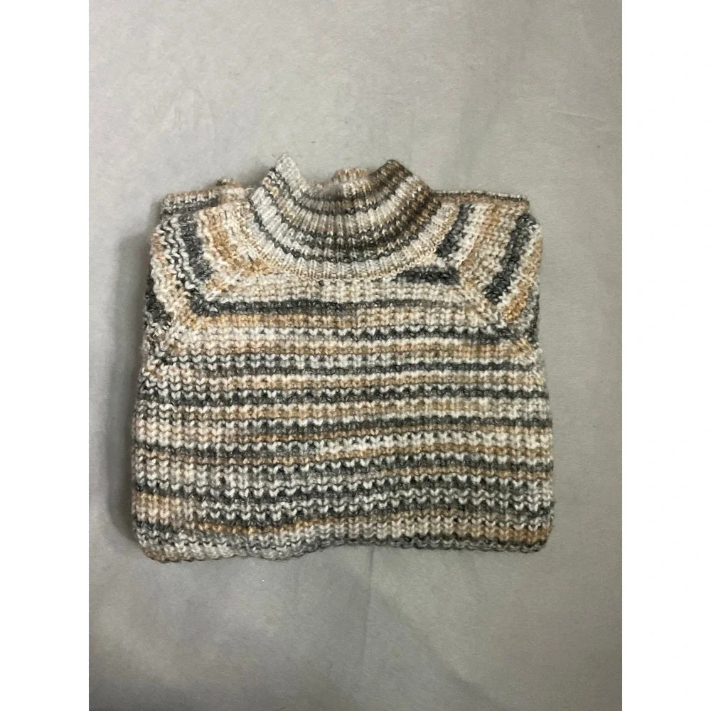 Primark Womens Small Striped Chunky Knit Mock Neck Sweater Earth Tones